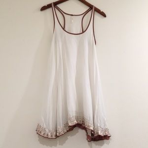 Free People White/Brown Tank Mini Dress With Gold Trim